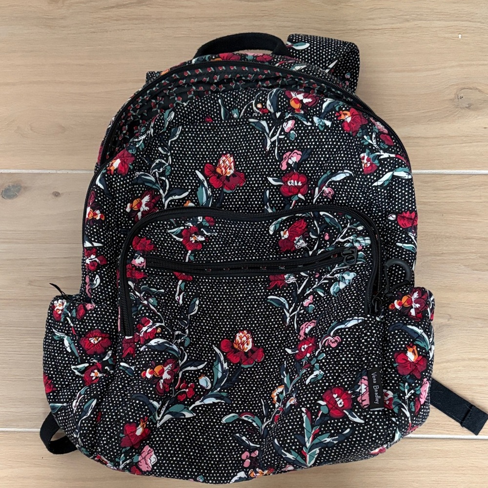 Vera Bradley Floral Backpack Perennials Noir Dot